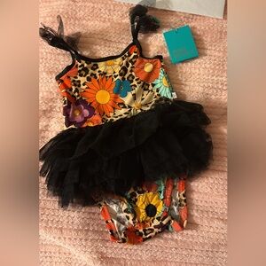 Posh Peanut Moonbeam ruffle spaghetti strap bodysuit NWT 18-24 months leopard